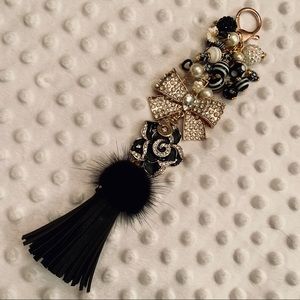 SPARKLY BOW & CAMELLIA W/TASSEL & MINK POM!